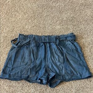 Jolt Denim Paperbag Waist Shorts - Blue